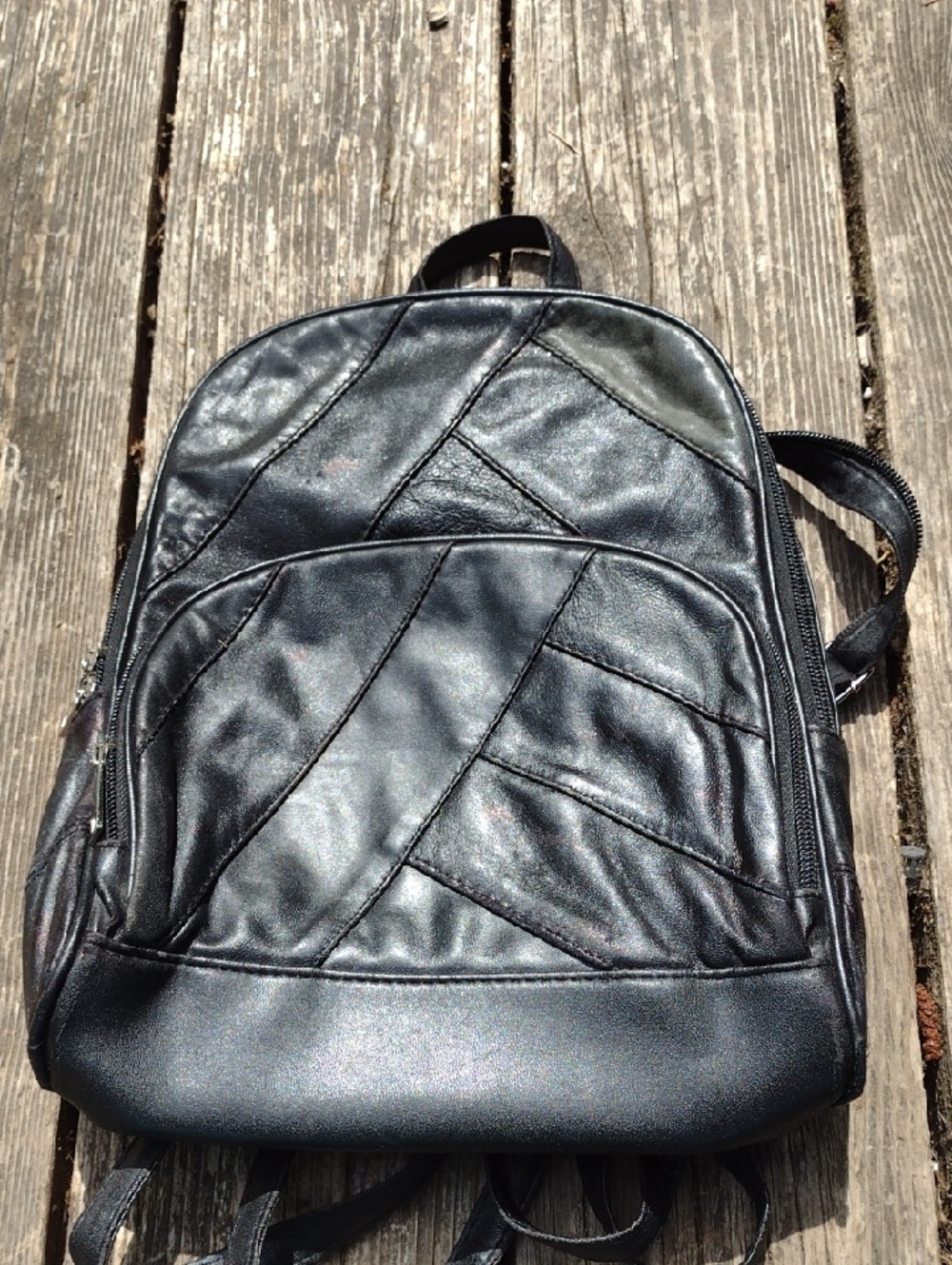 Black Leather Patchwork Backpack
